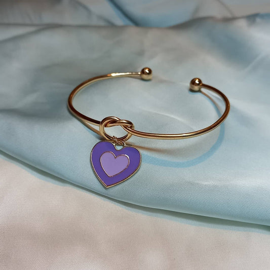 Gold Plated Knot & Purple Heart Bangle Bracelet - Gold Jewellery, Gold Bangle, Bangle Jewellery, Heart Bangle Bracelet, Purple Gift For Her