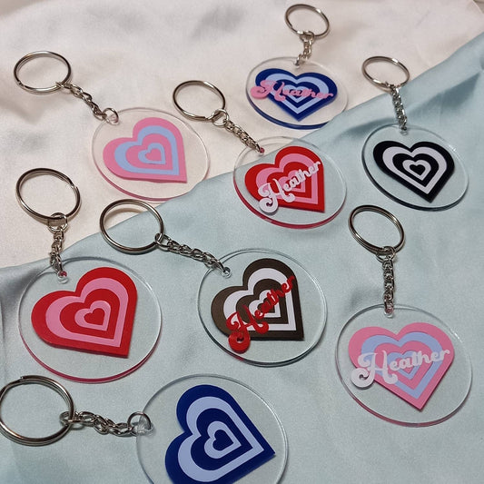 Personalised Retro Heart Keychain -  Personalised Keychain,70's Style Design,Vintage Style Keychain,Retro Keychain,Funky Keychain,Keyring