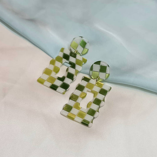Green & White Retro Earrings