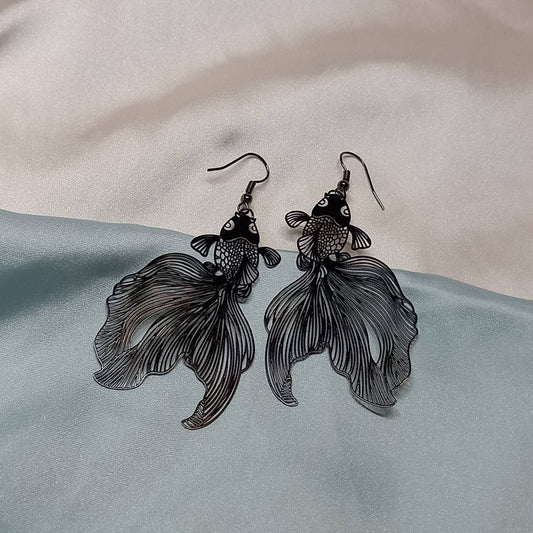 Black Koi Fish Drop Earrings - Koi Earrings, Black Drop Earrings, Black Jewellery,Koi Fish Jewellery,Novelty,Funky Jewellery,Dangle Earrings