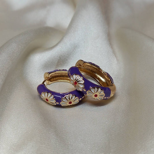 Purple Flower Hoop Earrings - Hanging Jewellery,Accessories,Flower Earrings,Flower Jewlellery,Vintage Style Earrings,White Flower Earrings