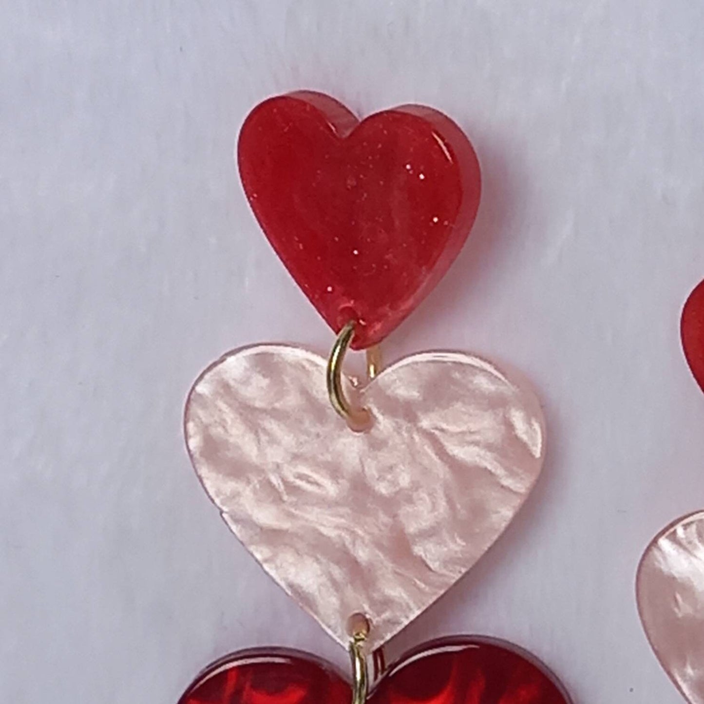 Pink & Red Retro Heart Drop Earrings -  70's Style Earrings, Vintage Style, Hanging Jewellery,Accessories,Pink Jewellery,Gold Earrings