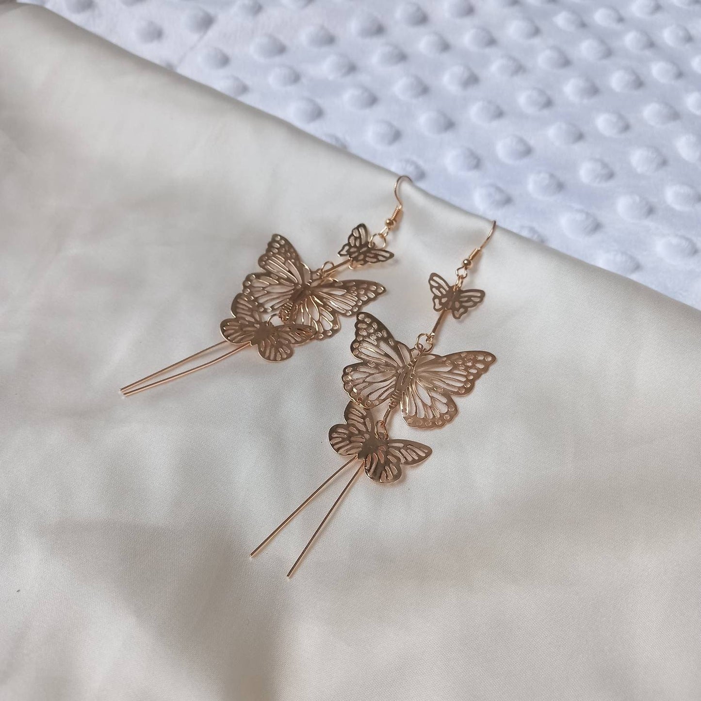 Gold Butterfly Drop Earrings - Lightweight Drop Earrings, Butterfly Earrings, Cute Earrings,Gold Earrings In The UK,Gold Butterfly Jewellery