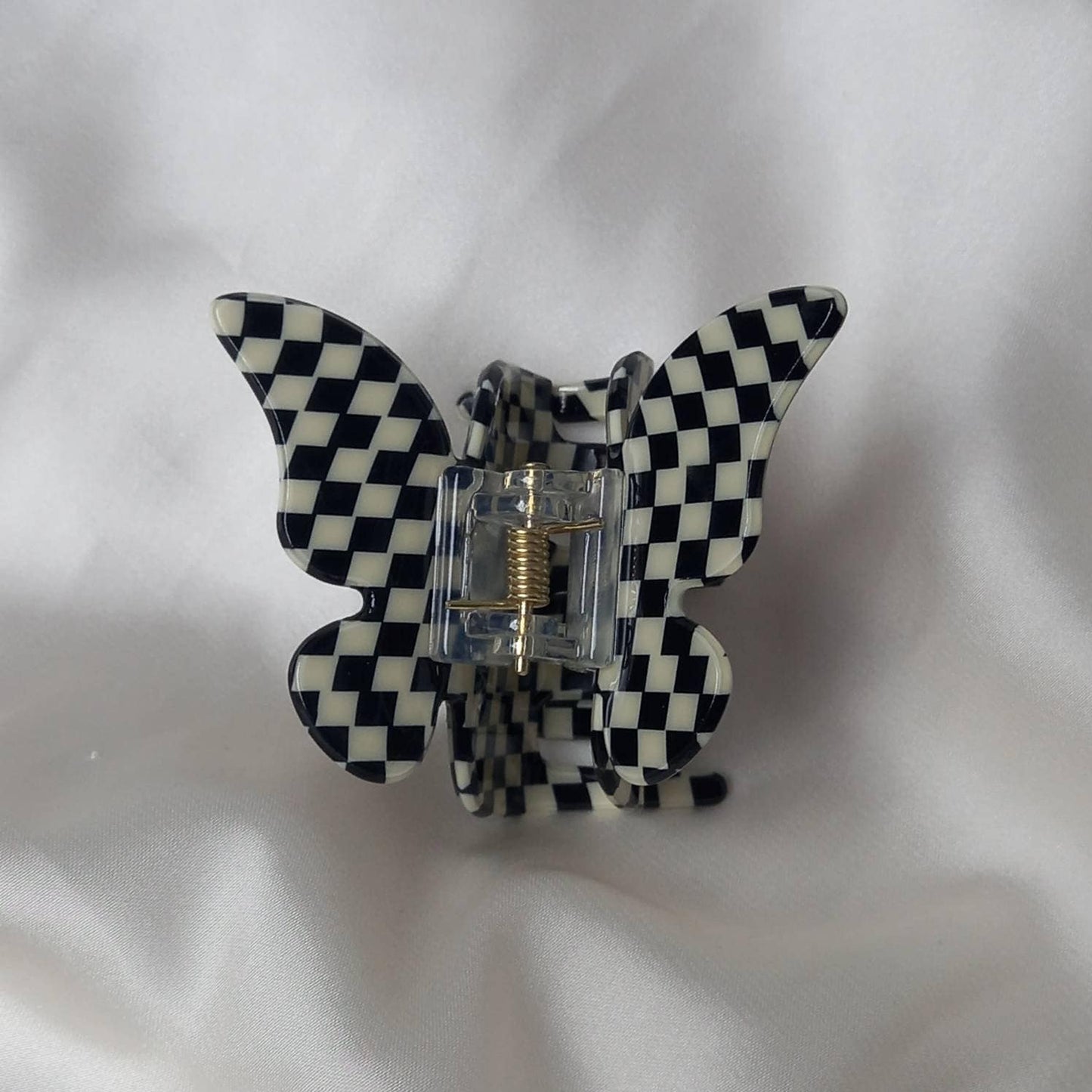 Black & White Retro Butterfly Hair Clip - Black Hair Clip, Funky Hair Clip, 70's Accessories, Checkered Hair Clips In The UK