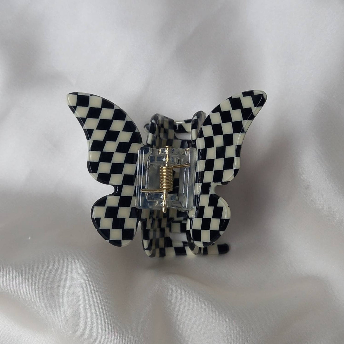 Black & White Retro Butterfly Hair Clip - Black Hair Clip, Funky Hair Clip, 70's Accessories, Checkered Hair Clips In The UK