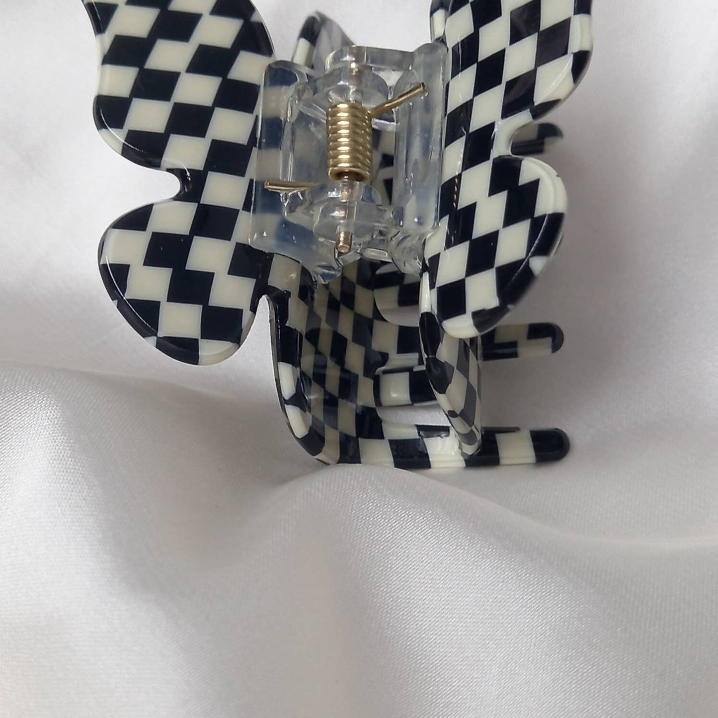 Black & White Retro Butterfly Hair Clip - Black Hair Clip, Funky Hair Clip, 70's Accessories, Checkered Hair Clips In The UK
