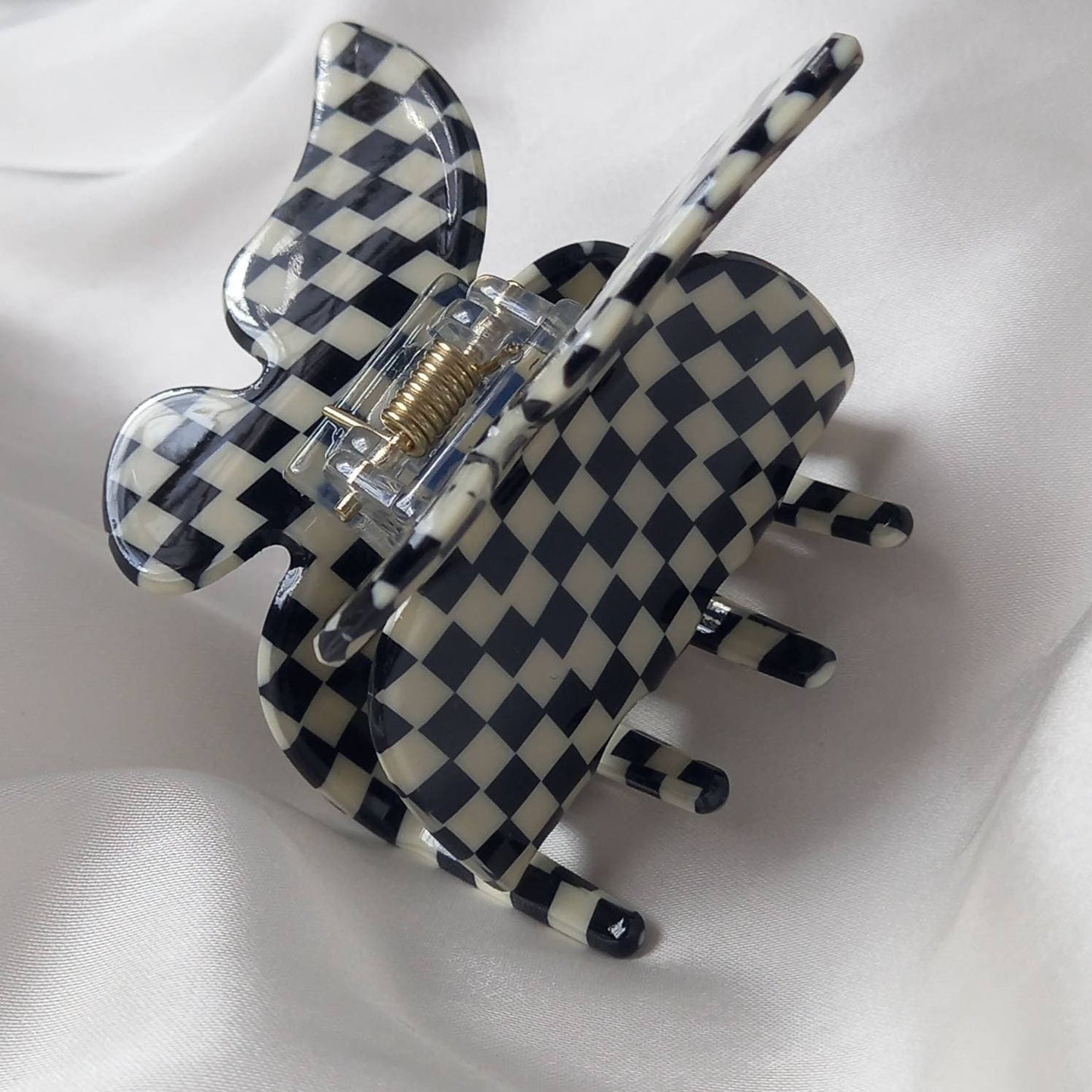 Black & White Retro Butterfly Hair Clip - Black Hair Clip, Funky Hair Clip, 70's Accessories, Checkered Hair Clips In The UK