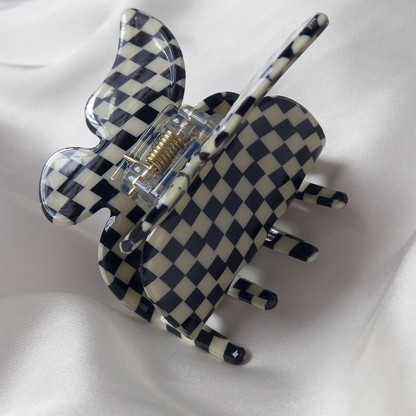 Black & White Retro Butterfly Hair Clip - Black Hair Clip, Funky Hair Clip, 70's Accessories, Checkered Hair Clips In The UK