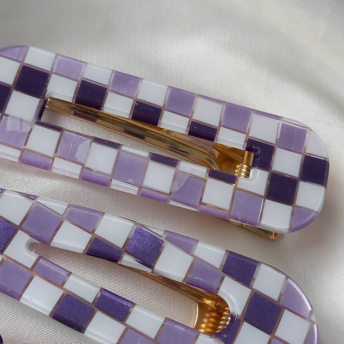 Set of 4 Retro Hair Clips - Purple Hair Clip, Funky Hair Accessories, 70's Accessories, Chequered Hair Clips, Purple Hair Slides