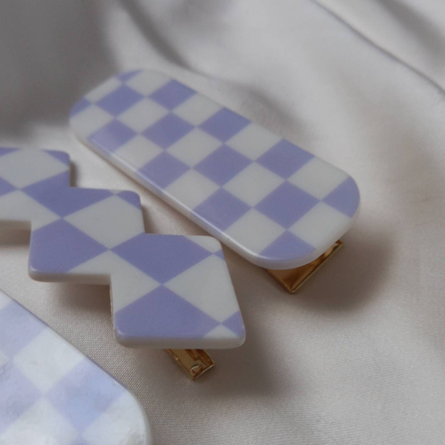 Set of 3 Chequered Hair Clips - Purple & White Hair Clip, Funky Hair Accessories, Chequered Hair Clips, 70's Accessories, Minimalistic