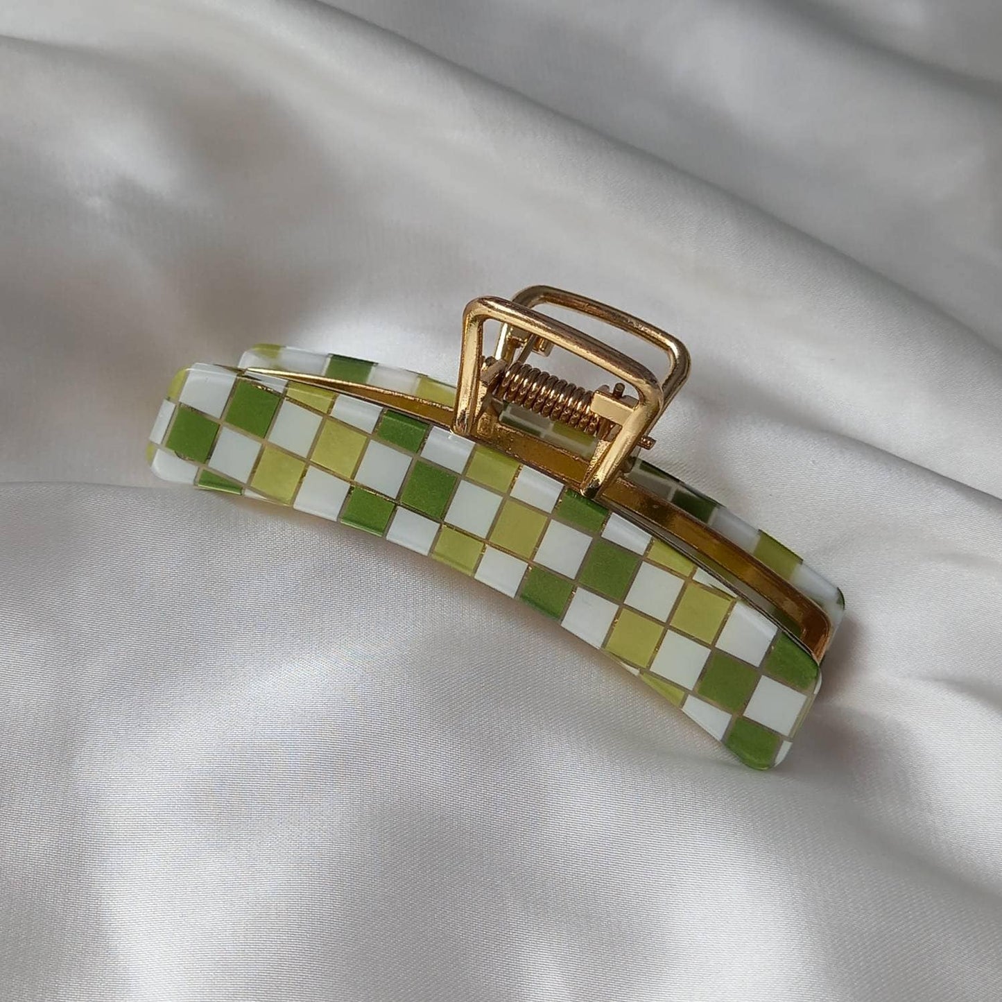 Green & White Retro Hair Clip - Green Hair Clip, Funky Hair Clip, 70's Accessories, Vintage Style Hair Clip, Green Hair Claw,White Hair Clip