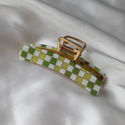 Green & White Retro Hair Clip - Green Hair Clip, Funky Hair Clip, 70's Accessories, Vintage Style Hair Clip, Green Hair Claw,White Hair Clip