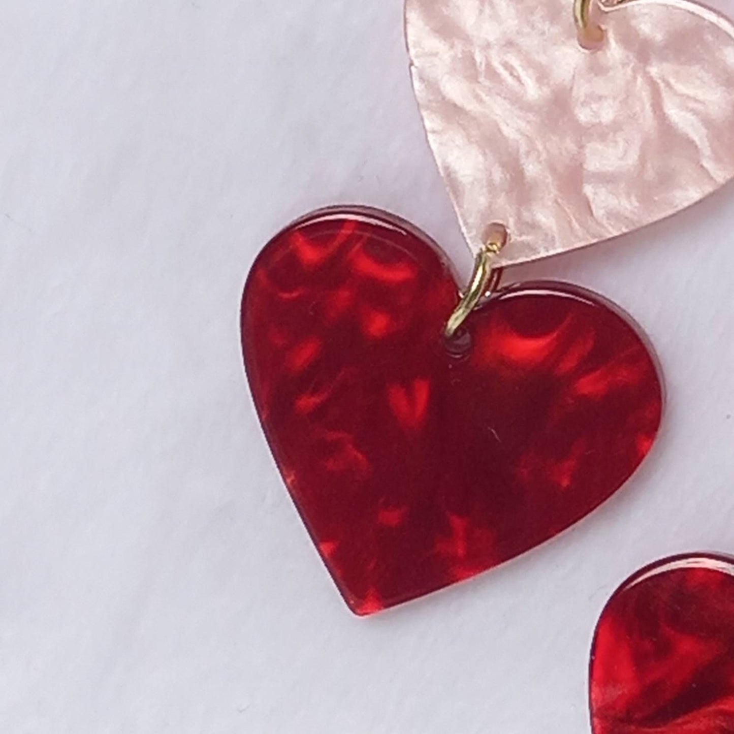 Pink & Red Retro Heart Drop Earrings -  70's Style Earrings, Vintage Style, Hanging Jewellery,Accessories,Pink Jewellery,Gold Earrings