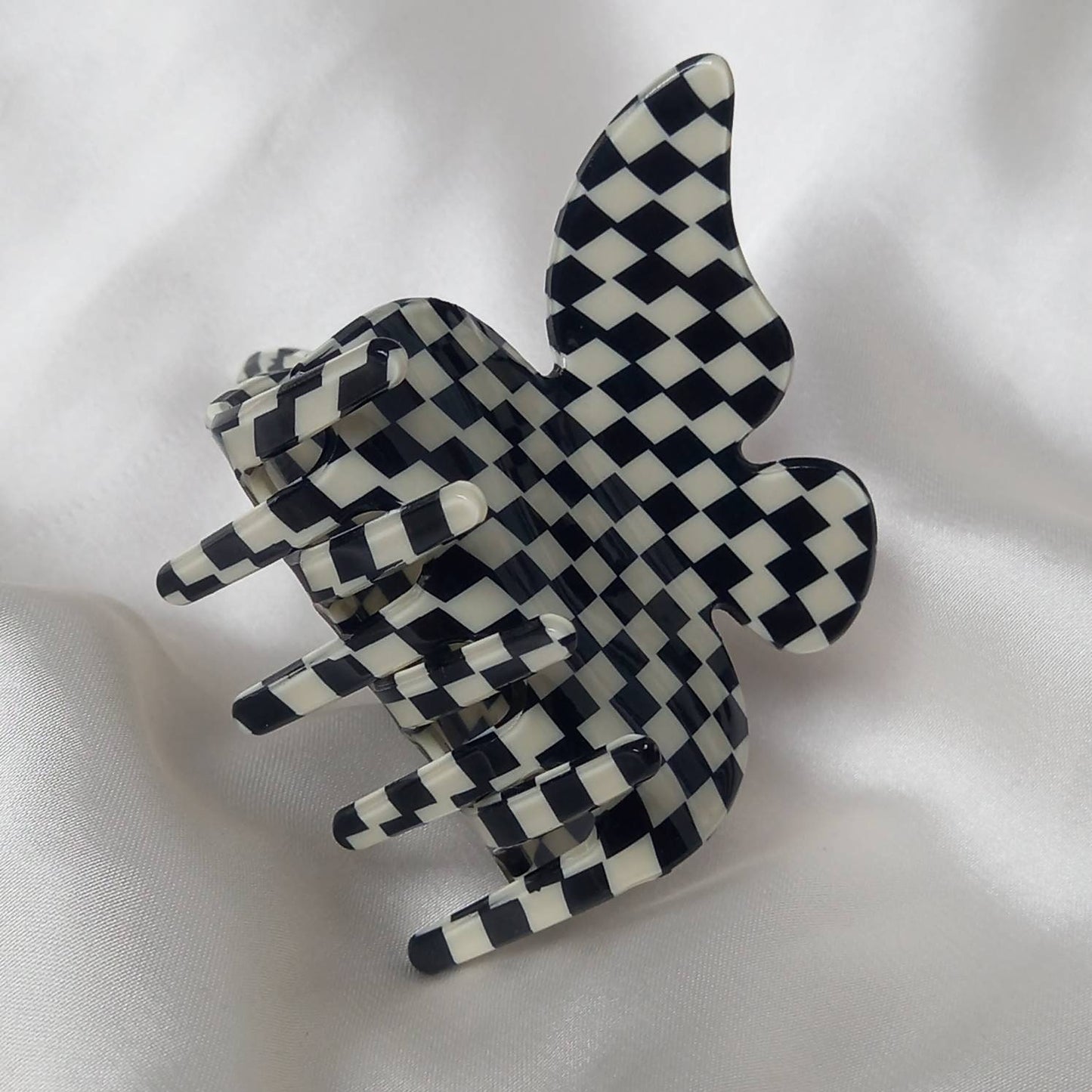 Black & White Retro Butterfly Hair Clip - Black Hair Clip, Funky Hair Clip, 70's Accessories, Checkered Hair Clips In The UK