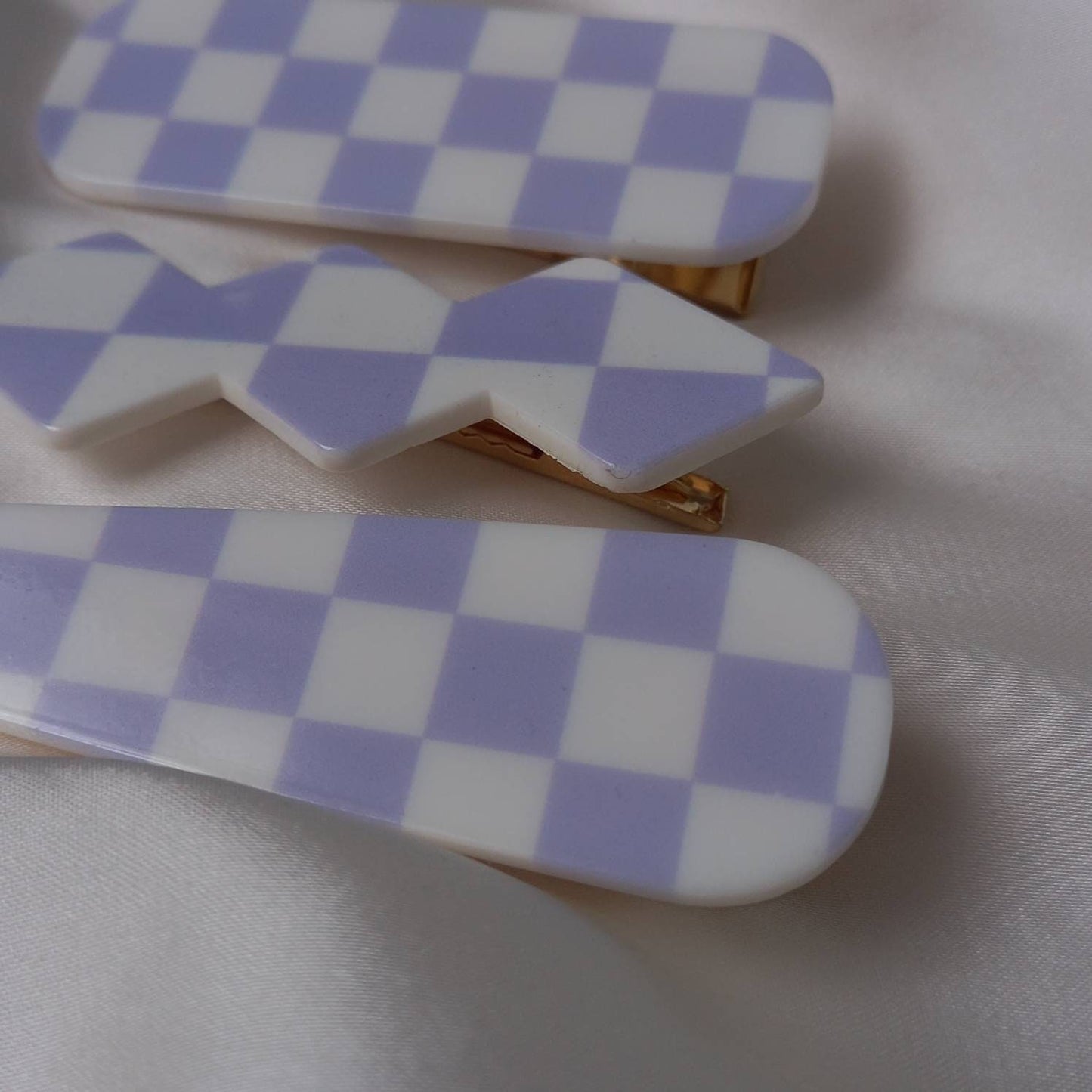 Set of 3 Chequered Hair Clips - Purple & White Hair Clip, Funky Hair Accessories, Chequered Hair Clips, 70's Accessories, Minimalistic