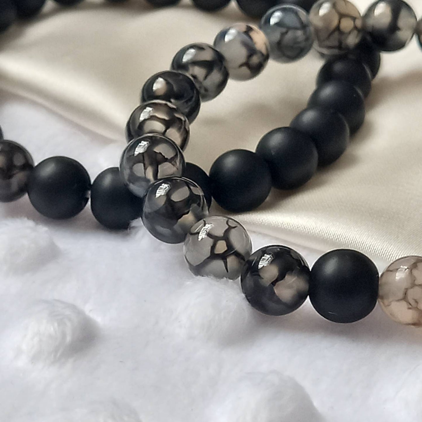 2 Matching Friendship Bead Bracelets - Bead Jewellery, Friendship Accessories, Bead Bracelets, Cute Bracelet, Black & Grey Jewellery