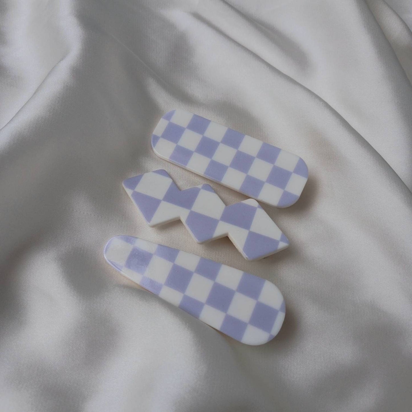 Set of 3 Chequered Hair Clips - Purple & White Hair Clip, Funky Hair Accessories, Chequered Hair Clips, 70's Accessories, Minimalistic
