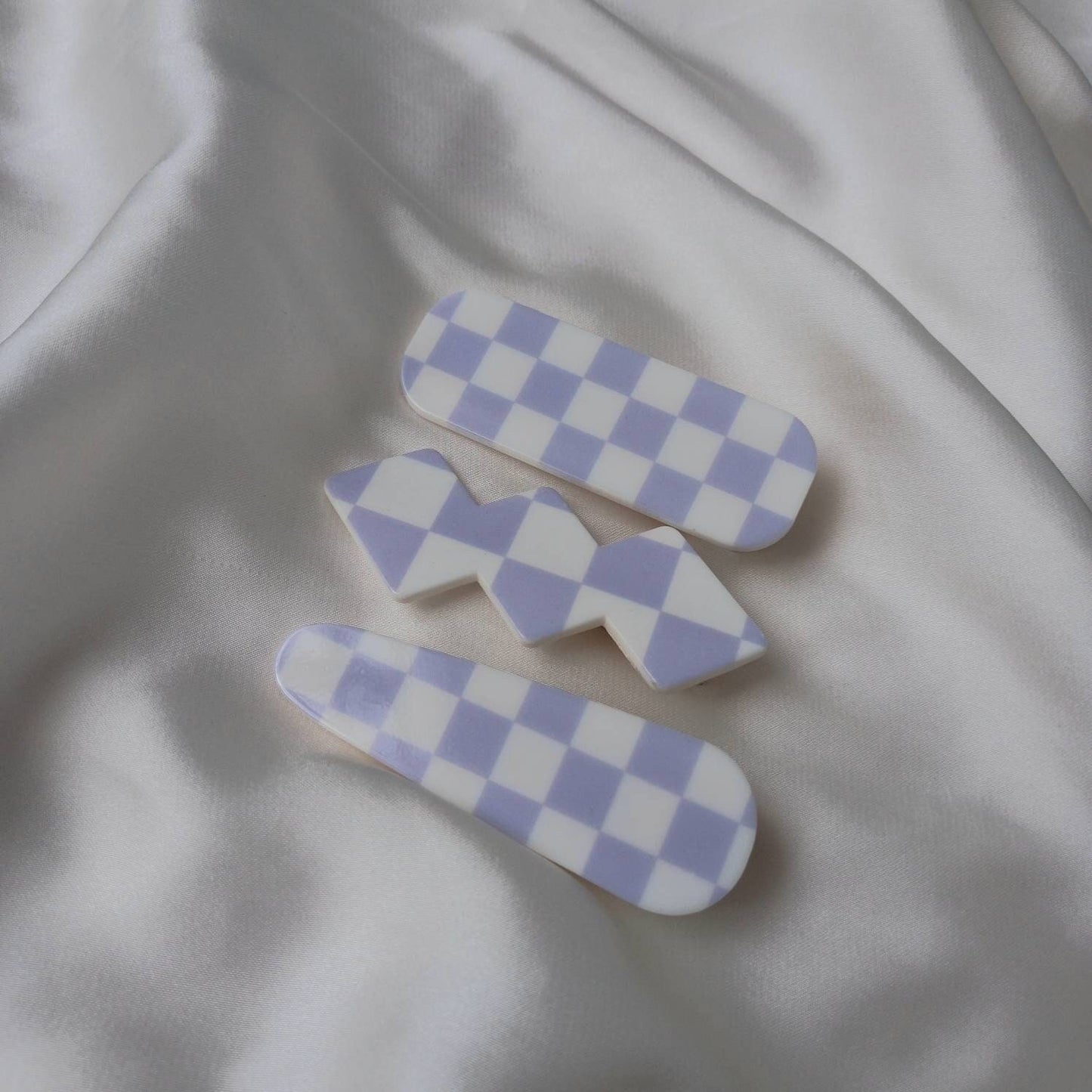 Set of 3 Chequered Hair Clips - Purple & White Hair Clip, Funky Hair Accessories, Chequered Hair Clips, 70's Accessories, Minimalistic