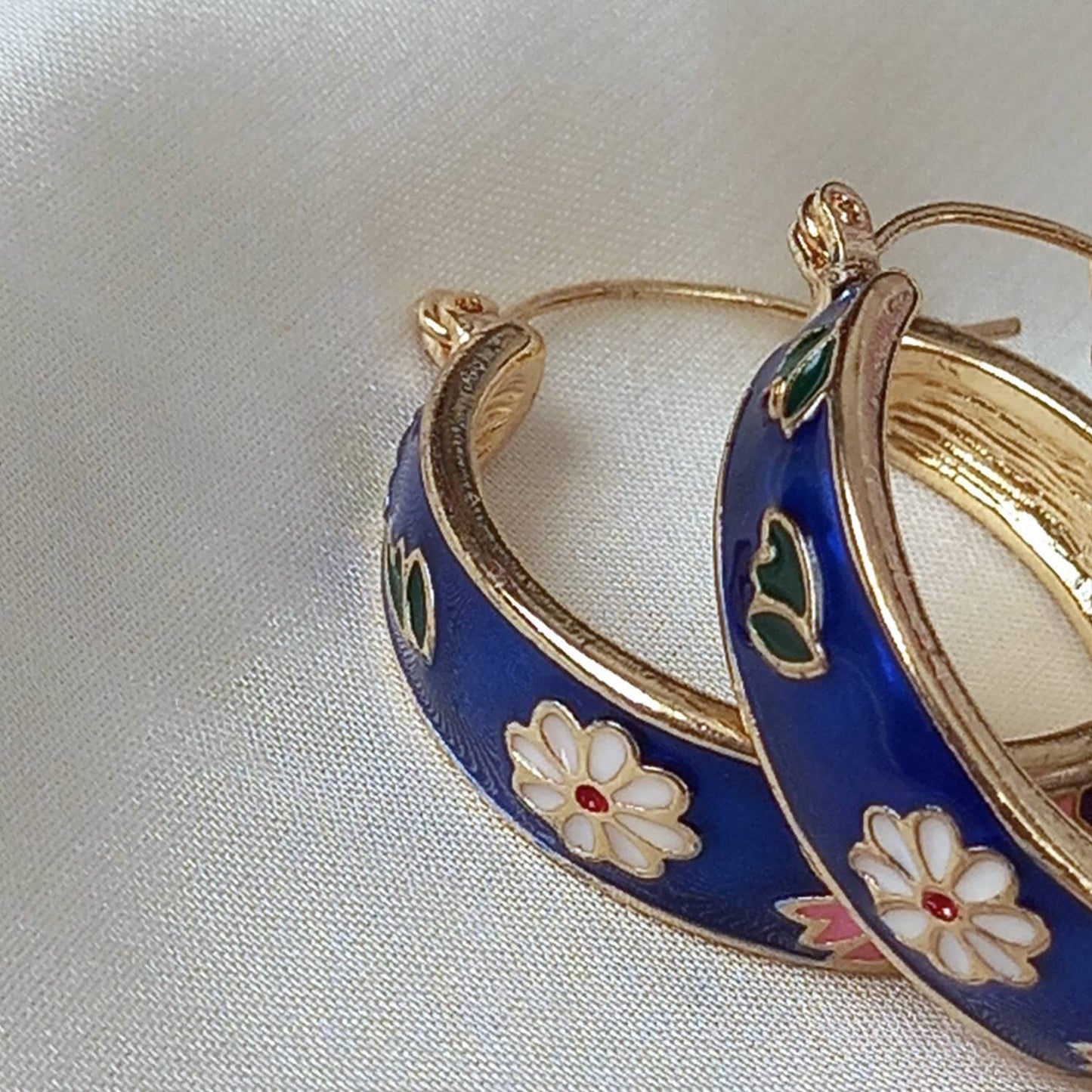 Blue Flower Hoop Earrings - Hanging Jewellery, Accessories, Flower Earrings, Flower Jewlellery, Vintage Style Earrings,Pink Flower Earrings