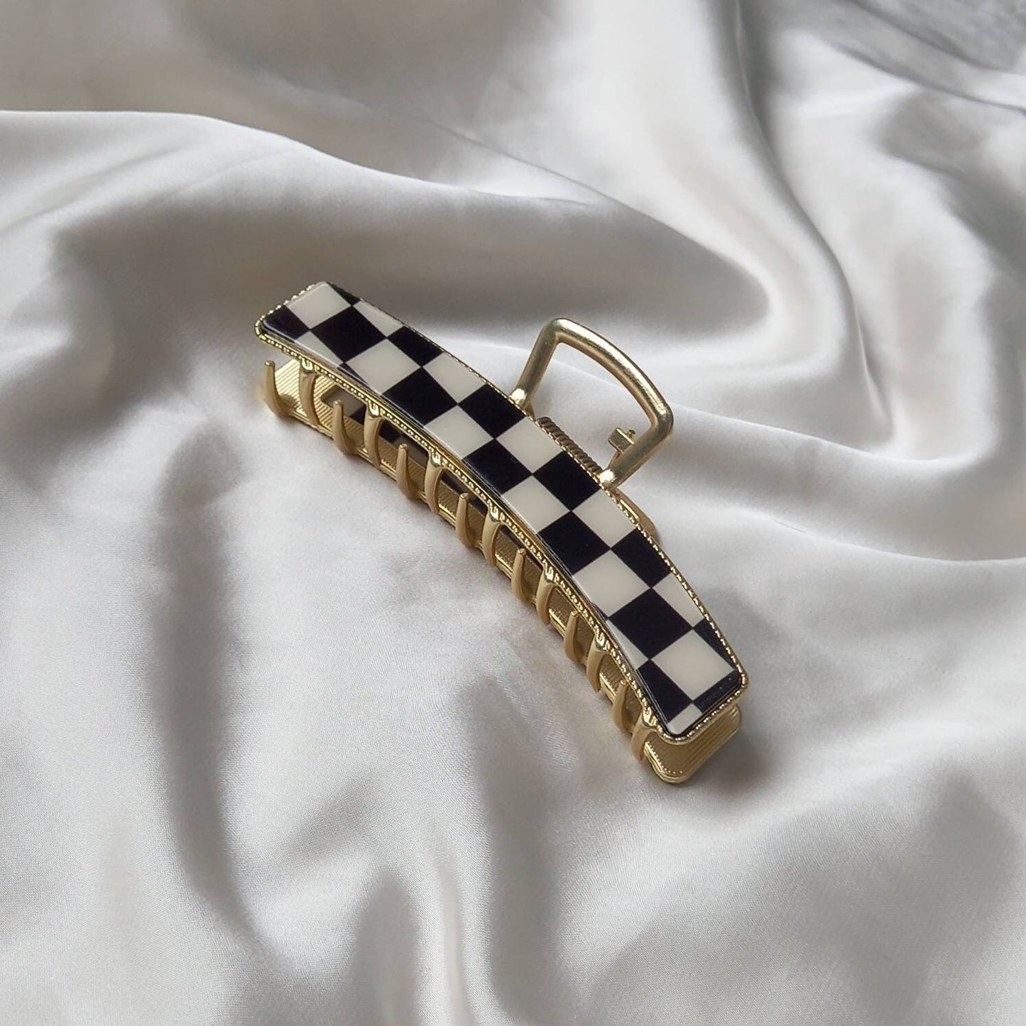 Black & White Retro Hair Clip - Black Hair Clip, Funky Hair Clip, 70's Accessories, Vintage Style Hair Clip, Checkered Hair Clips In The UK