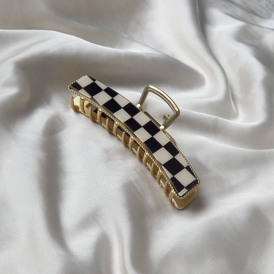 Black & White Retro Hair Clip - Black Hair Clip, Funky Hair Clip, 70's Accessories, Vintage Style Hair Clip, Checkered Hair Clips In The UK