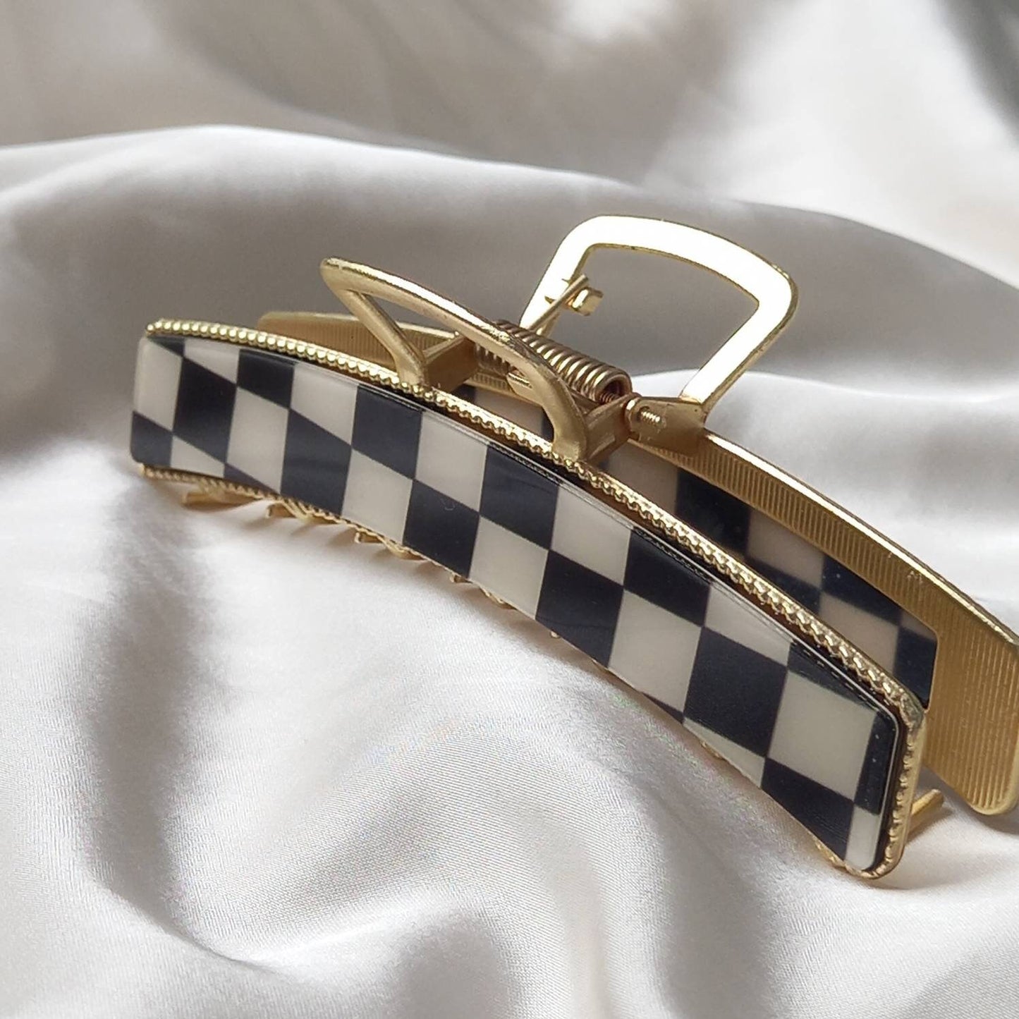 Black & White Retro Hair Clip - Black Hair Clip, Funky Hair Clip, 70's Accessories, Vintage Style Hair Clip, Checkered Hair Clips In The UK