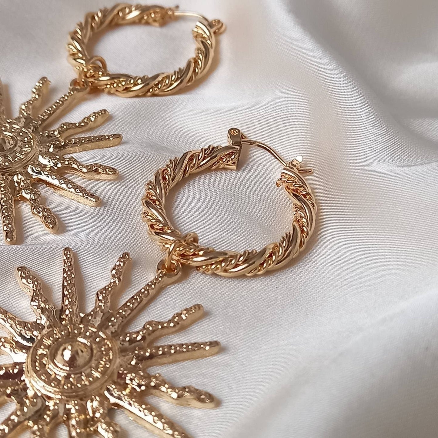 Gold Sun Hoop Earrings - Hoop Earrings,Gold Sun Earrings,Twist Hoops,Large Hoop Earrings,Gold Earrings In The UK,Gold Jewellery In The UK