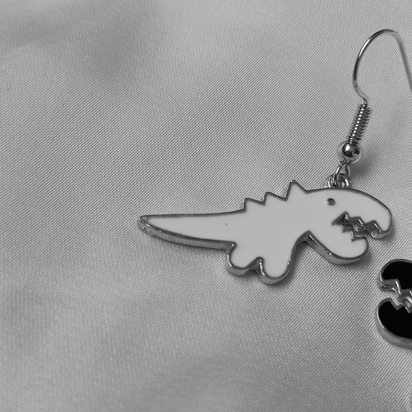Black & White Dinosaur Drop Earrings - Dinosaur Earrings, Black Drop Earrings, Black Jewellery,Dinosaur Jewellery,Novelty,Funky Jewellery