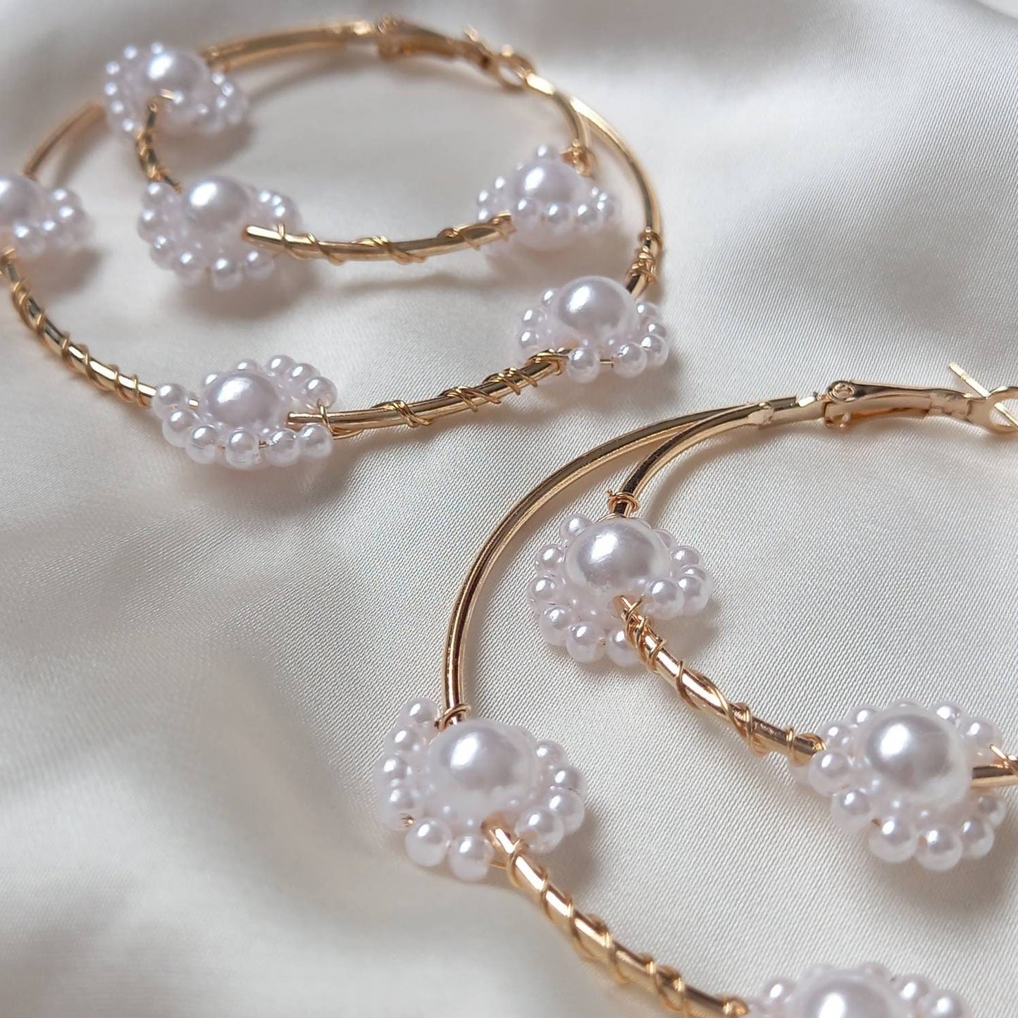 Faux Pearl Flower Hoop Earrings - Pearl Jewellery, Pearl Earrings, Flower Bead Earrings, Hoop Earrings, Cute Earrings, Pearl Jewellery