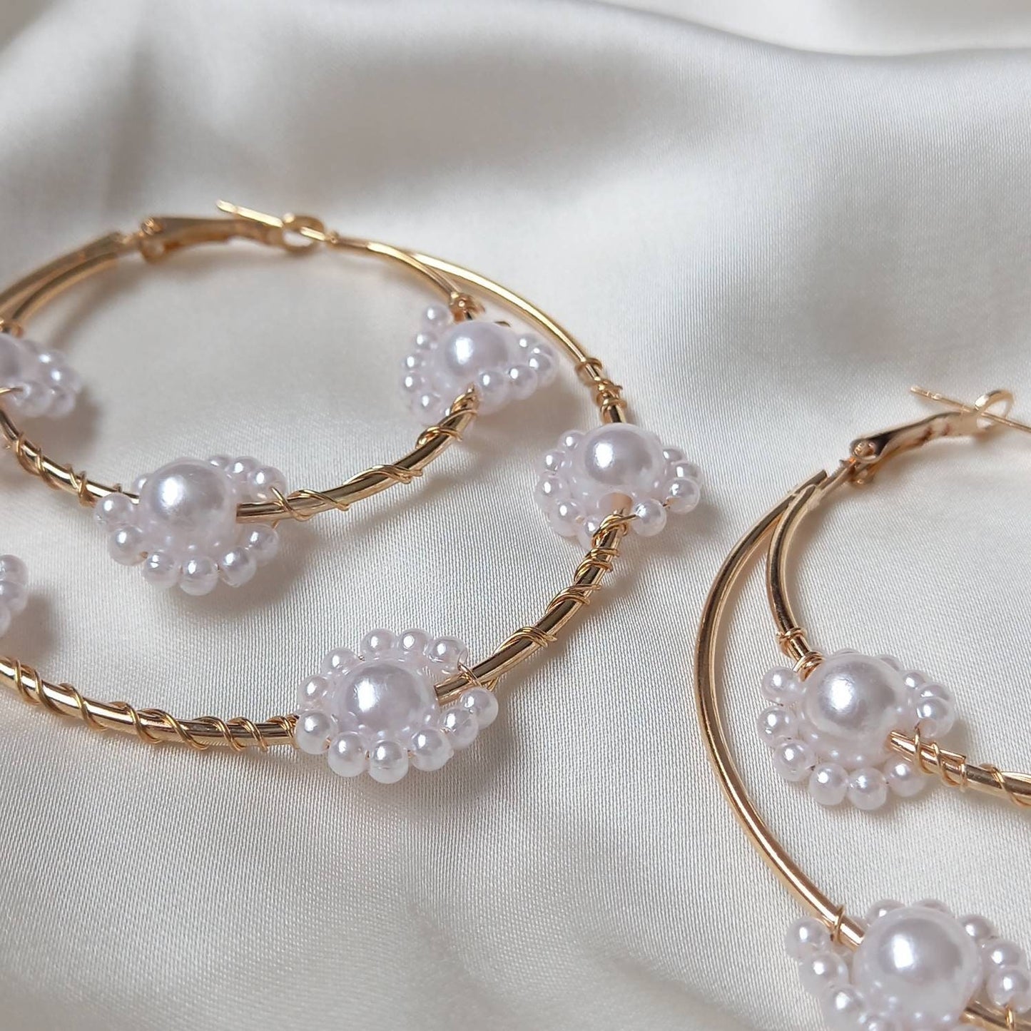 Faux Pearl Flower Hoop Earrings - Pearl Jewellery, Pearl Earrings, Flower Bead Earrings, Hoop Earrings, Cute Earrings, Pearl Jewellery