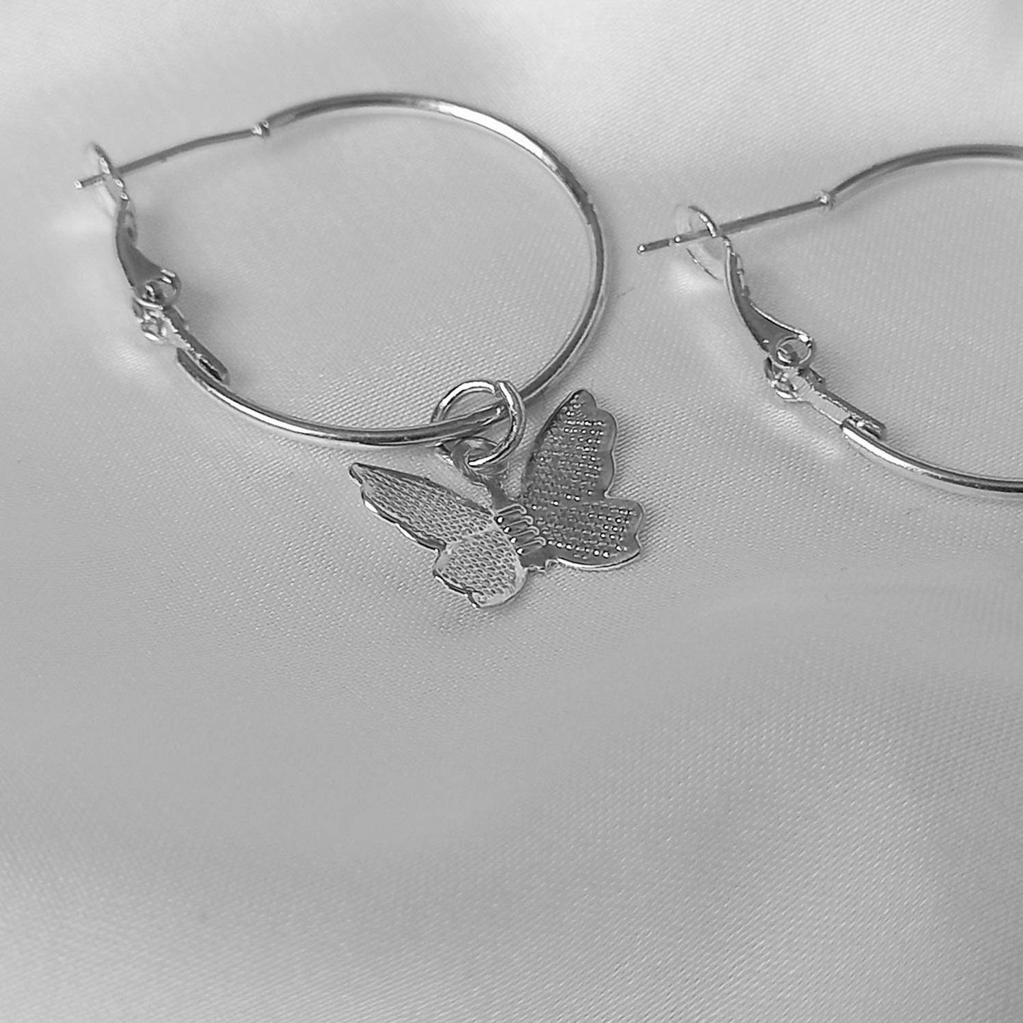 Silver Butterfly Hoop Earrings - Lightweight Hoop Earrings,Butterfly Earrings,Hoop Earrings,Cute Earrings,Silver Earrings,Silver Jewellery