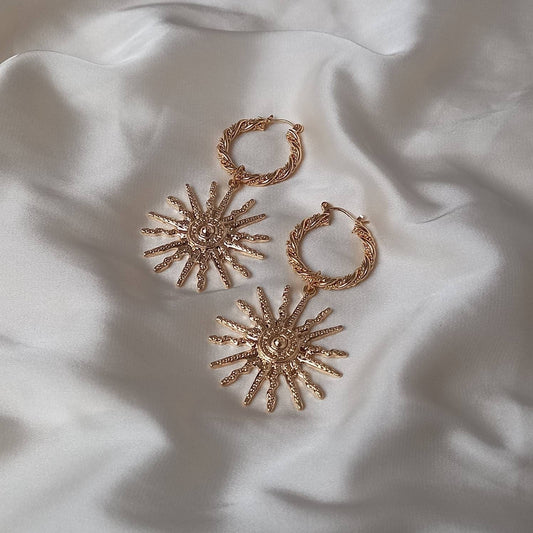 Gold Sun Hoop Earrings - Hoop Earrings,Gold Sun Earrings,Twist Hoops,Large Hoop Earrings,Gold Earrings In The UK,Gold Jewellery In The UK