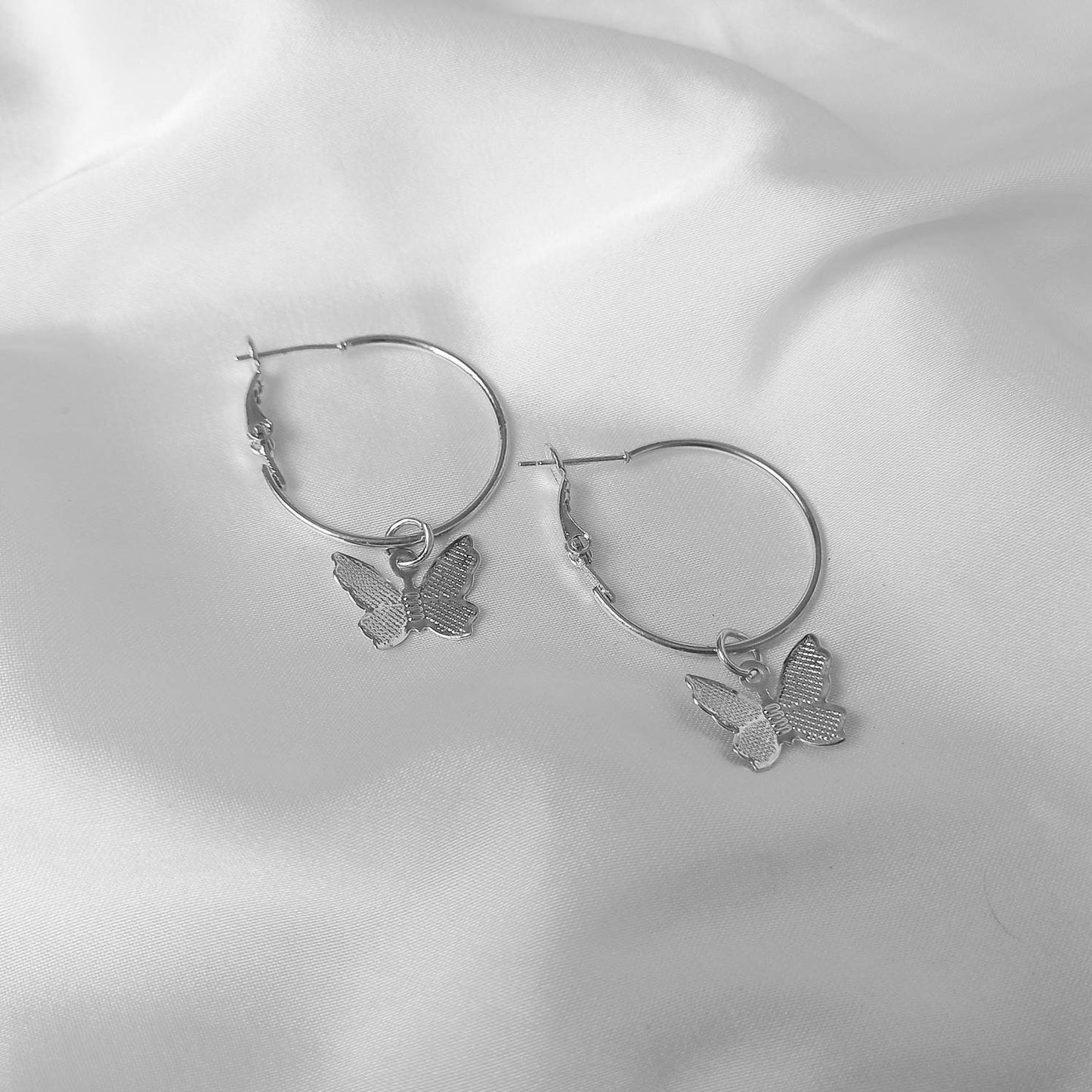 Silver Butterfly Hoop Earrings - Lightweight Hoop Earrings,Butterfly Earrings,Hoop Earrings,Cute Earrings,Silver Earrings,Silver Jewellery