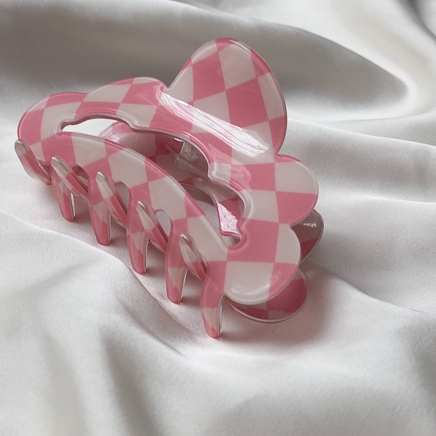 Pink & White Retro Cloud Hair Clip - Pink Hair Clip,Funky Hair Clip,70's Accessories,Vintage Style Hair Clip,Checkered Hair Clips In The UK