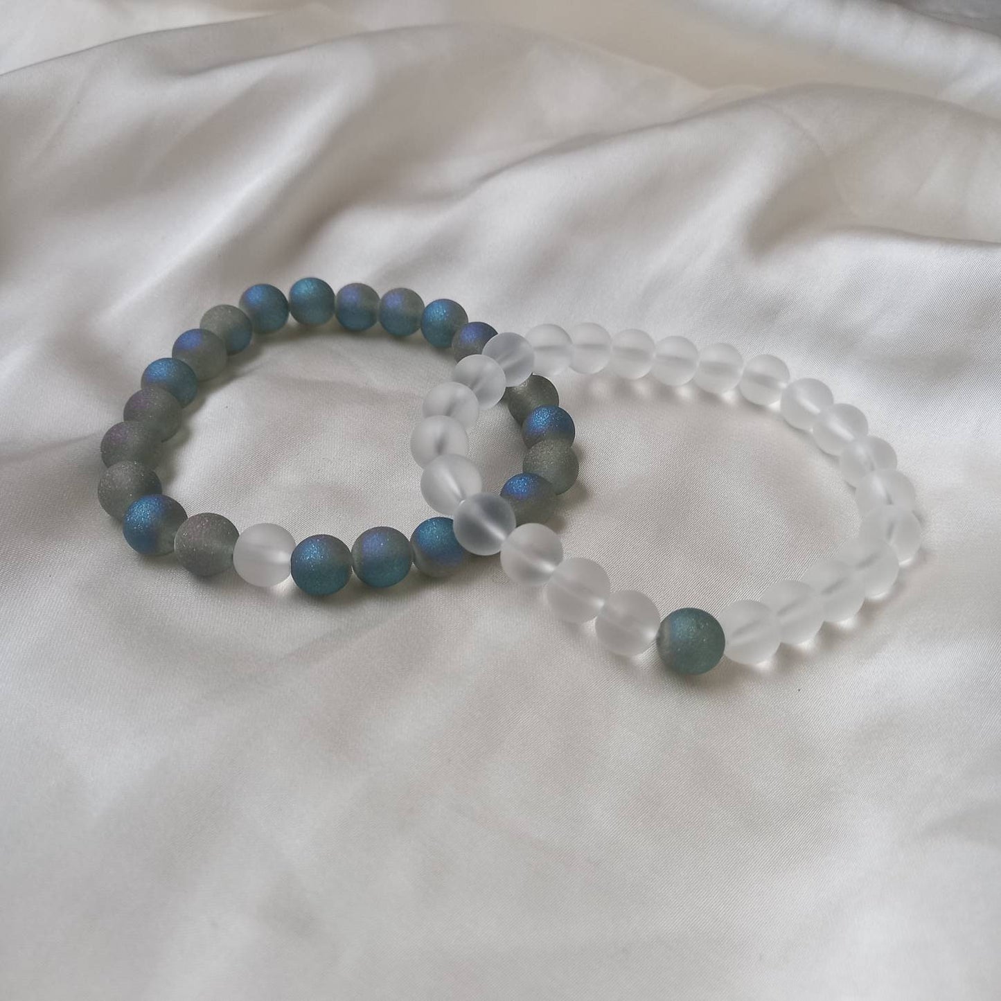 2 Matching Friendship Bead Bracelets - Bead Jewellery, Friendship Accessories, Bead Bracelets, Cute Bracelet, Grey & Clear Jewellery