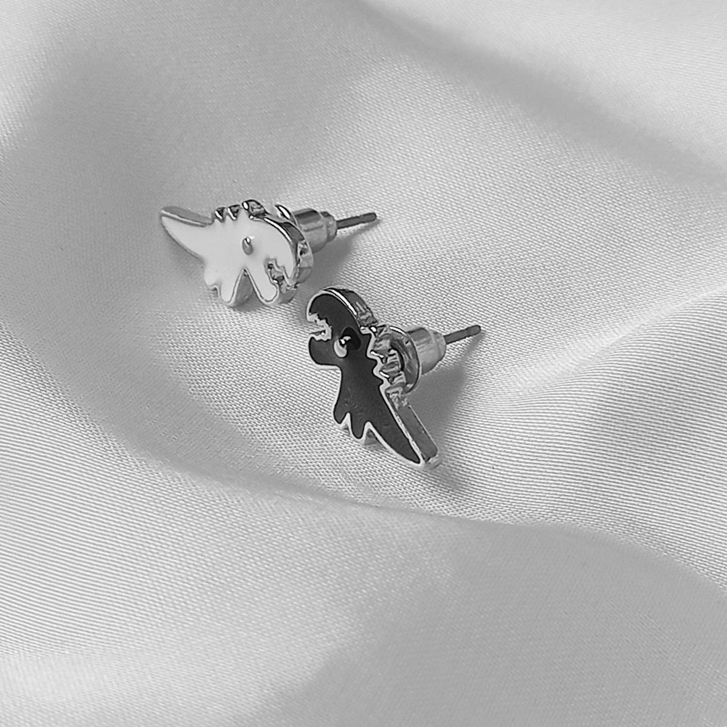 Black & White Dinosaur Stud Earrings - Dinosaur Earrings, Black Stud Earrings, Black Jewellery,Dinosaur Jewellery,Novelty,Funky Jewellery
