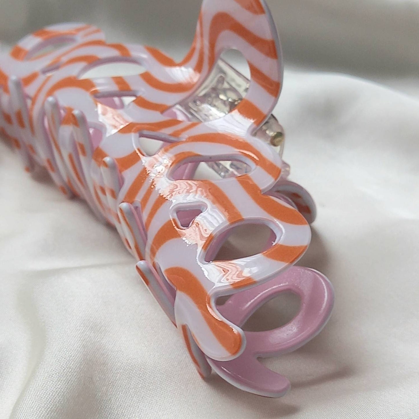 Pink & Orange Retro Hair Clip - Pink Hair Clip,Funky Hair Clip,70's Accessories,Wave Vintage Style Hair Clip,Wavy Hair Clips In The UK