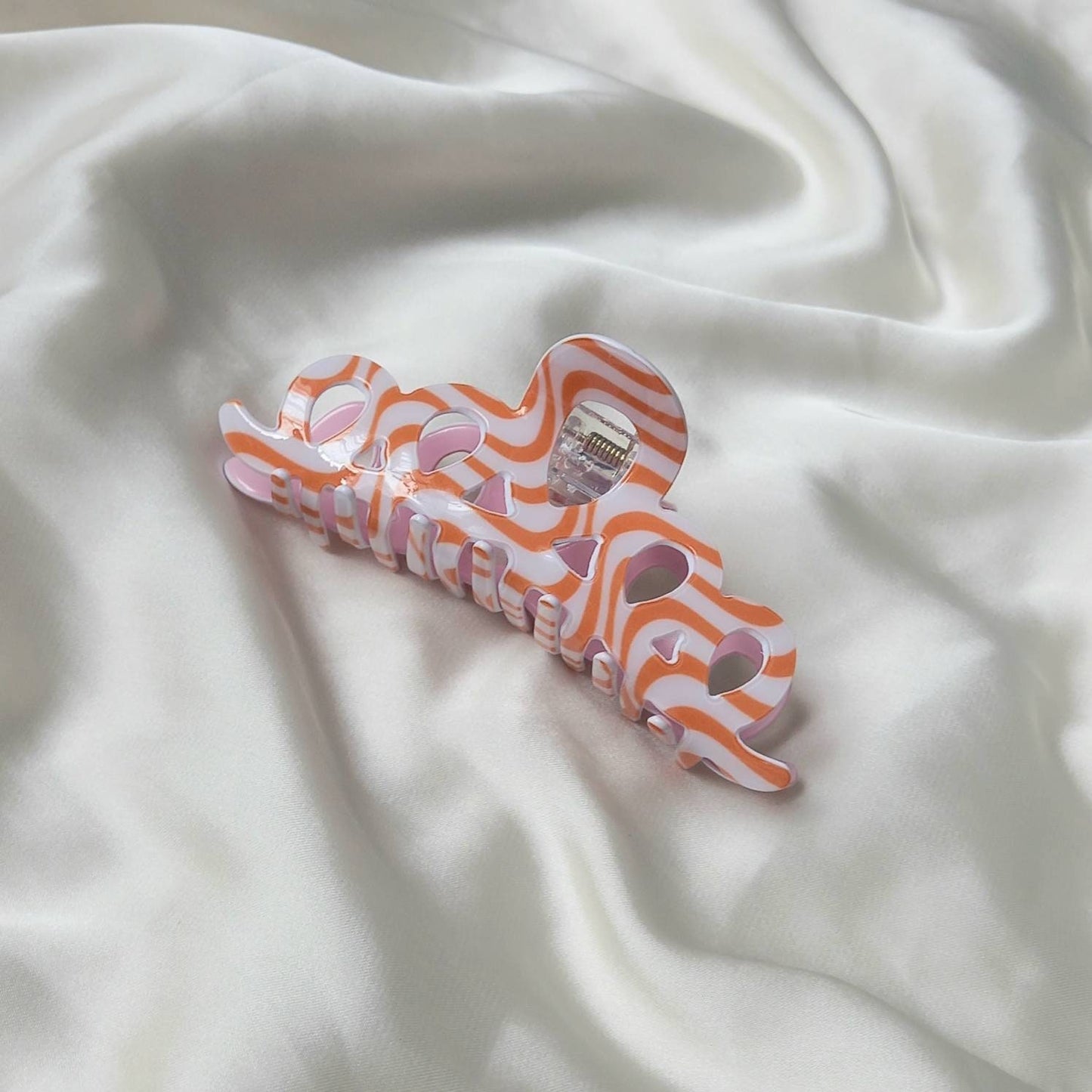 Pink & Orange Retro Hair Clip - Pink Hair Clip,Funky Hair Clip,70's Accessories,Wave Vintage Style Hair Clip,Wavy Hair Clips In The UK