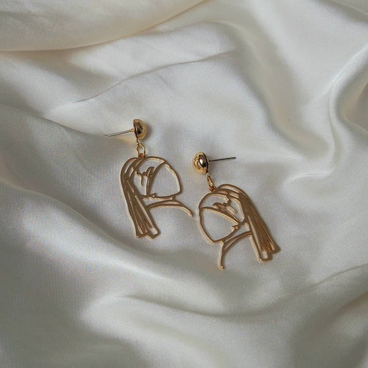 Girl With The Pearl Earring Charm Drop Earrings - Gold Drop Earrings, Art Lover Gifts, Art Student Gifts, Art Present, Gifts For Her, Pearls