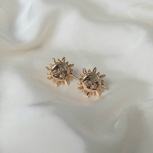 Gold Sun Stud Earrings -  Gold Sun Earrings, Cute Earrings, Gold Earrings In The UK, Gold Jewellery In The UK, Gold Stud Earrings In The UK