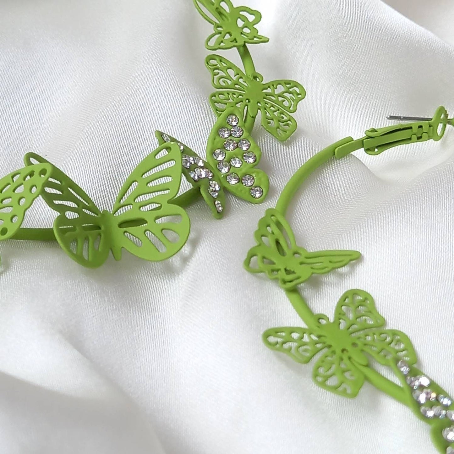 Green Butterfly Hoop Earrings - Lightweight Hoop Earrings, Butterfly Earrings, Hoop Earrings, Cute Earrings, Green Earrings, Green Jewellery