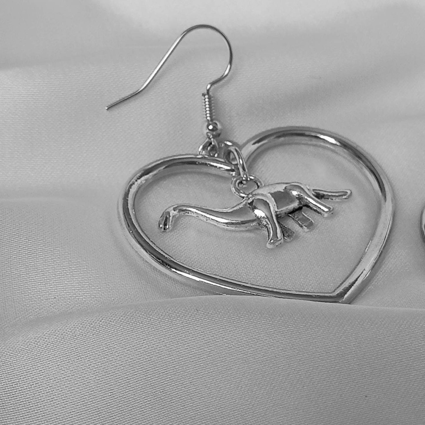Silver Dinosaur Heart Hoop Earrings - Dinosaur Earrings,Lightweight Hoop Earrings,Heart Earrings,Silver Earrings,Silver Jewellery In The UK