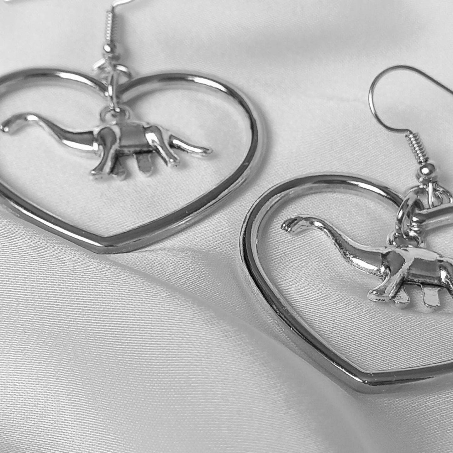 Silver Dinosaur Heart Hoop Earrings - Dinosaur Earrings,Lightweight Hoop Earrings,Heart Earrings,Silver Earrings,Silver Jewellery In The UK