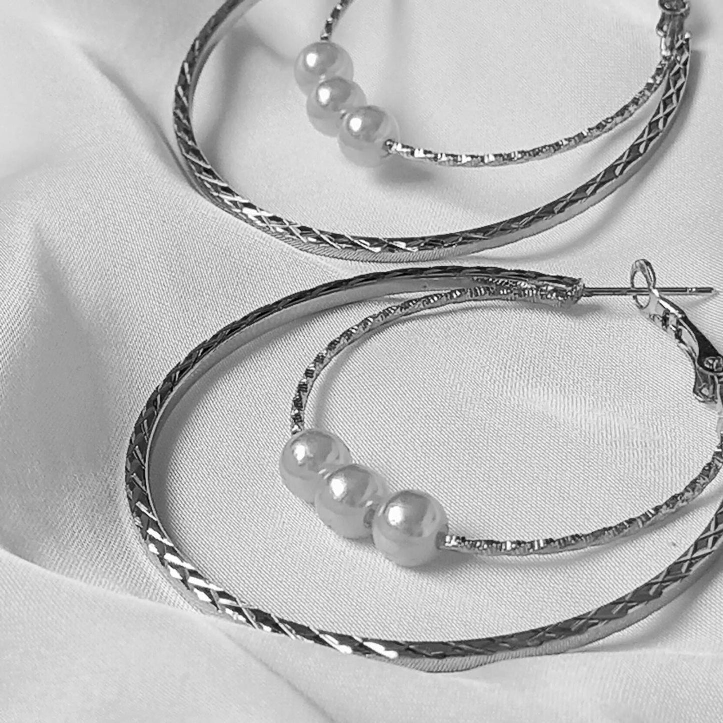 Large Silver Pearl Hoop Earrings - Lightweight Hoop Earrings, Silver Hoop Earrings, Silver Earrings In The UK, Silver Jewellery In The UK