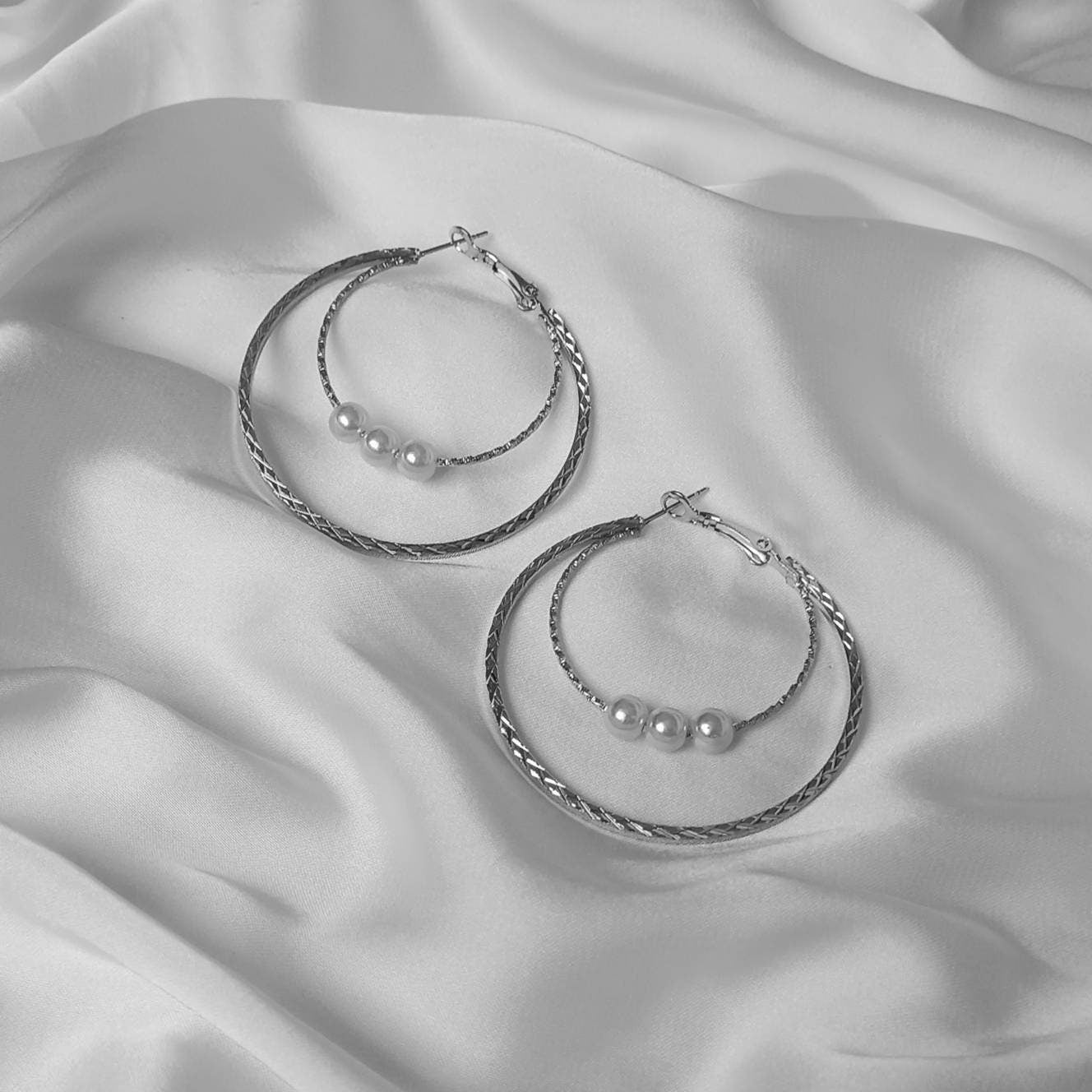 Large Silver Pearl Hoop Earrings - Lightweight Hoop Earrings, Silver Hoop Earrings, Silver Earrings In The UK, Silver Jewellery In The UK