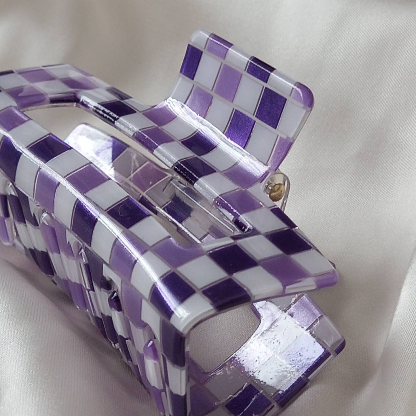 Purple & White Retro Hair Clip - Purple Hair Clip,Funky Hair Clip,70's Accessories,Vintage Style Hair Clip,Purple Hair Claw,White Hair Clip