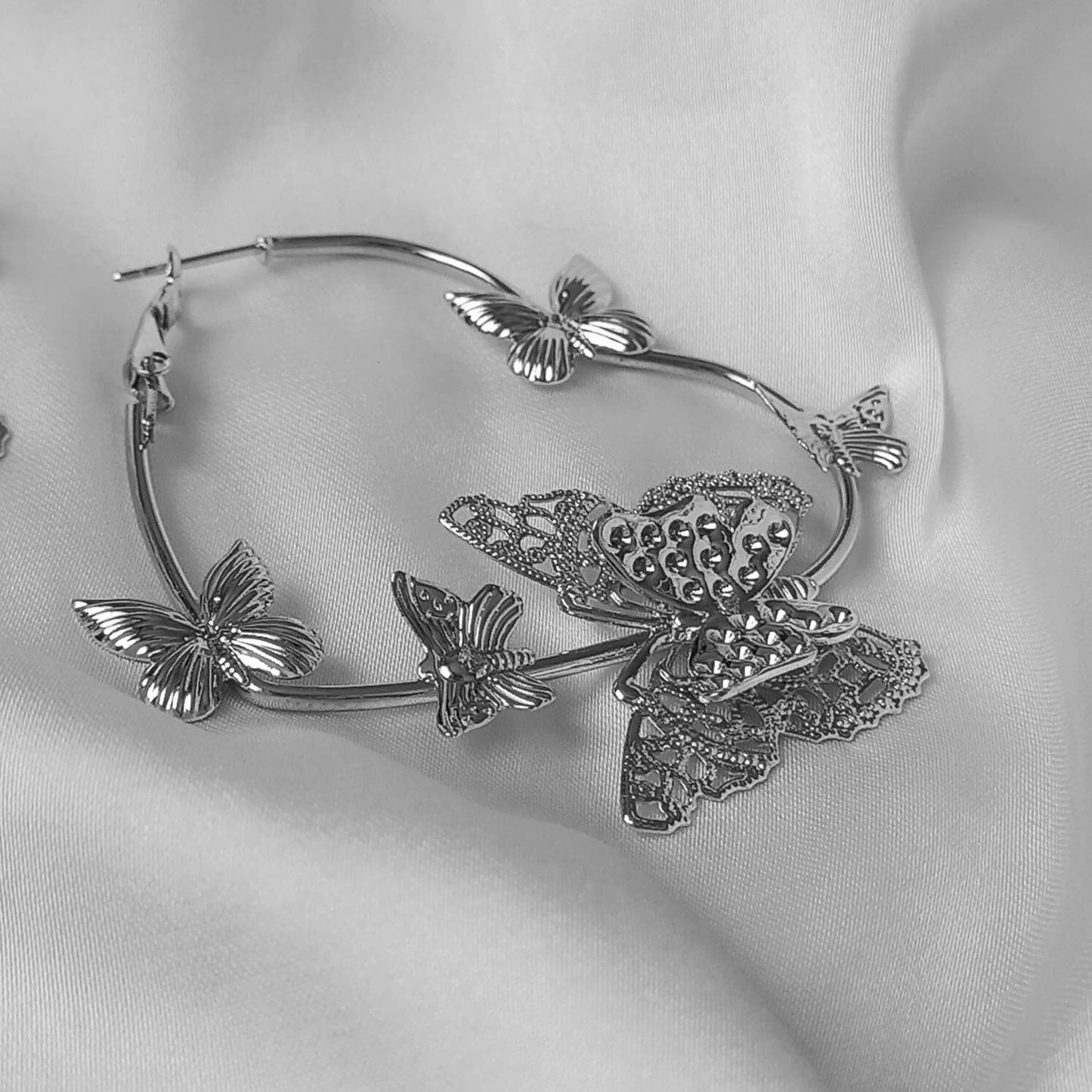 Silver Butterfly Heart Hoop Earrings - Lightweight Earrings,Butterfly Earrings,Hoop Earrings,Cute Earrings,Silver Earrings,Silver Jewellery