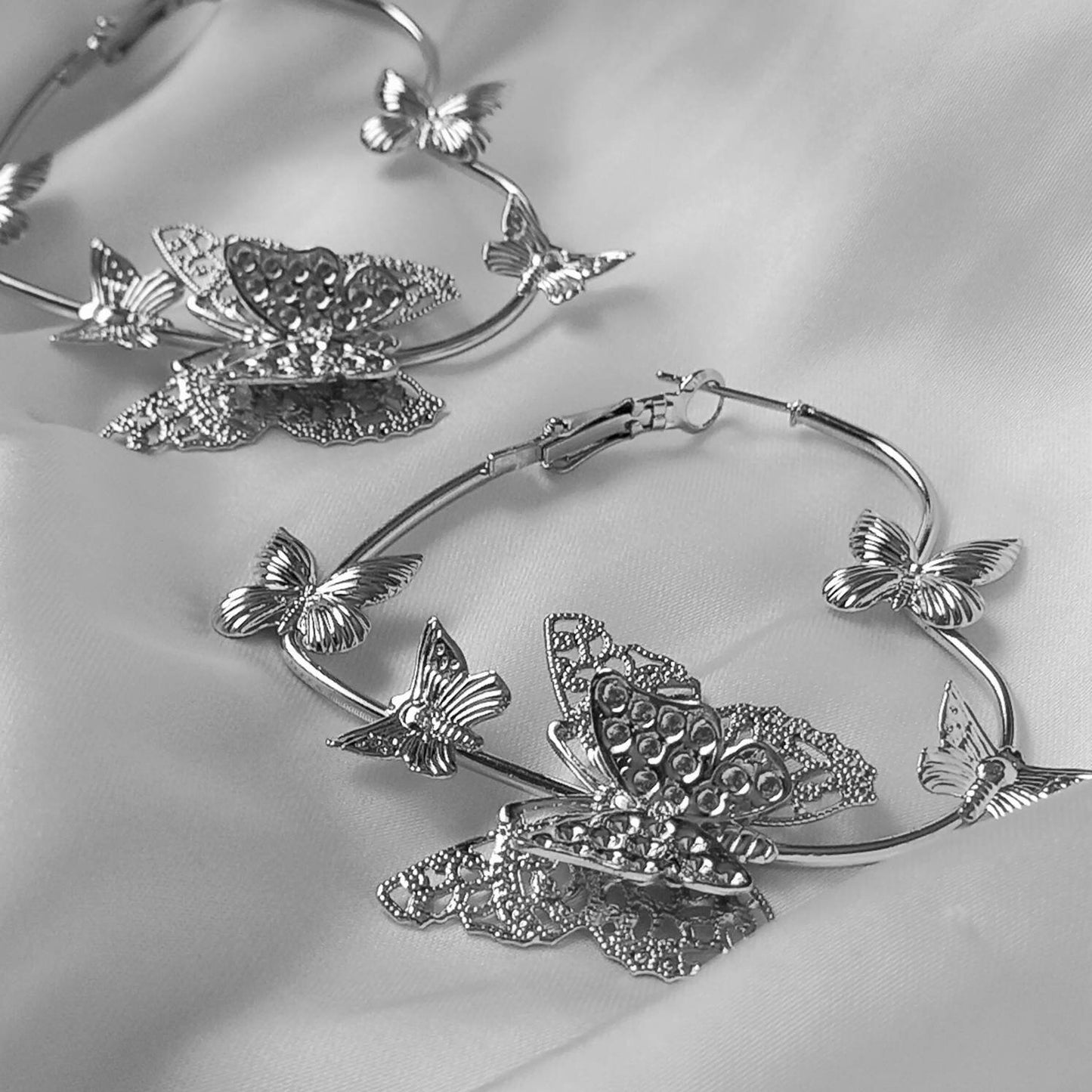 Silver Butterfly Heart Hoop Earrings - Lightweight Earrings,Butterfly Earrings,Hoop Earrings,Cute Earrings,Silver Earrings,Silver Jewellery