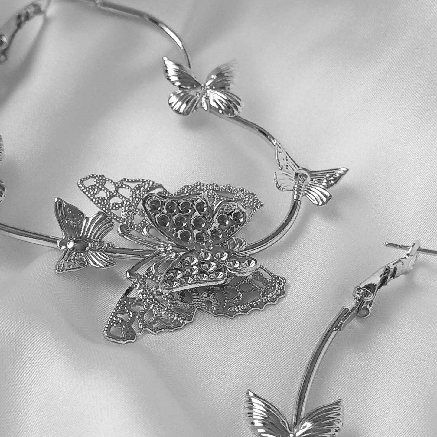 Silver Butterfly Heart Hoop Earrings - Lightweight Earrings,Butterfly Earrings,Hoop Earrings,Cute Earrings,Silver Earrings,Silver Jewellery