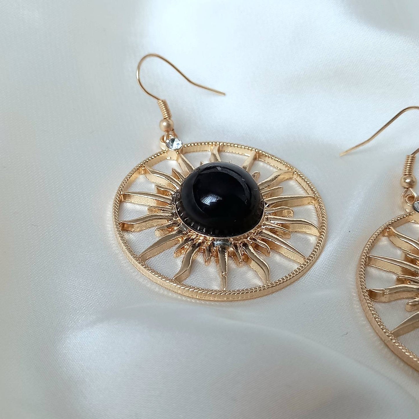 Gold Sun Drop Earrings - Hoop Earrings,Gold Sun Earrings In The UK,Large Drop Earrings,Gold Earrings In The UK,Gold Jewellery In The UK
